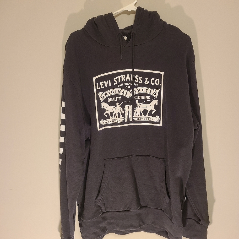 Levis Mens Pullover Hoodie Sweatshirt Dark Grey/White